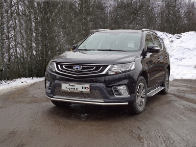 Пороги алюминиевые Slim Line Silver ТСС для Geely Emgrand X7 2018-2021